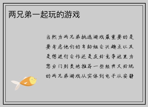 两兄弟一起玩的游戏